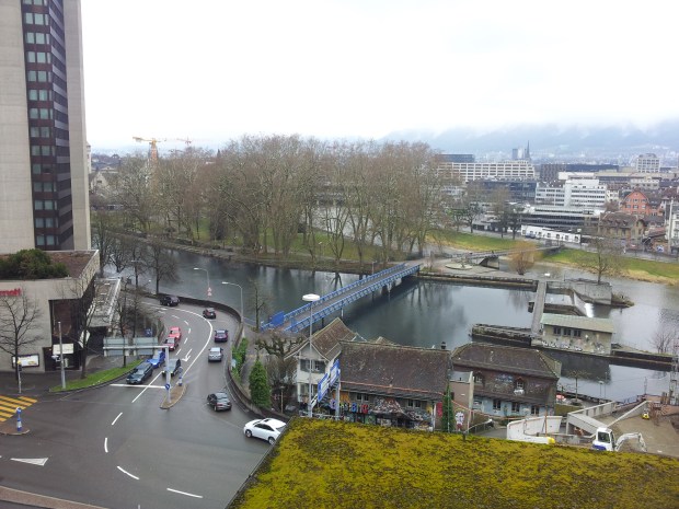 View from my window at EMA house - where Zurich's two rivers join